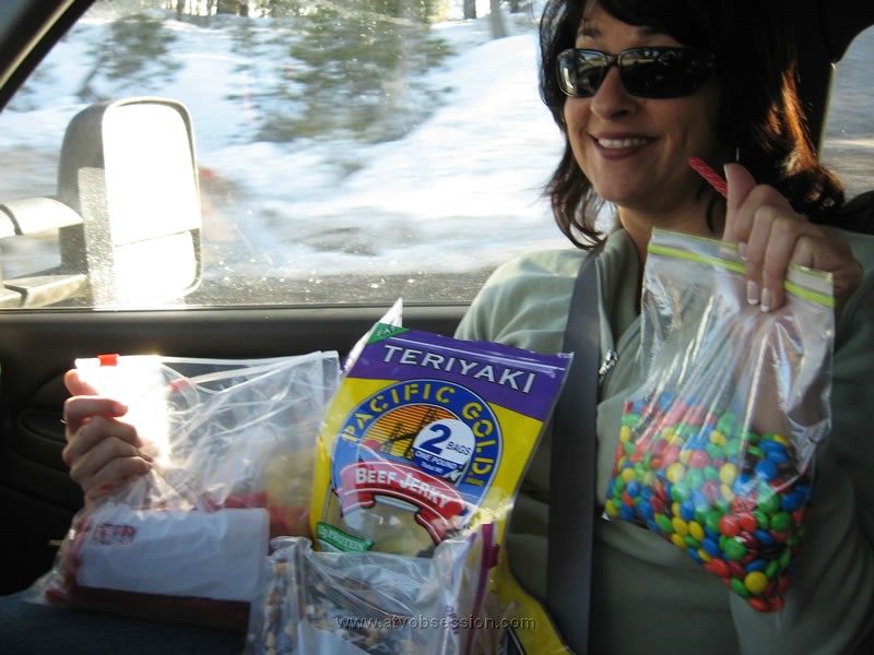 003. Lori displays her snacks for the trip..jpg